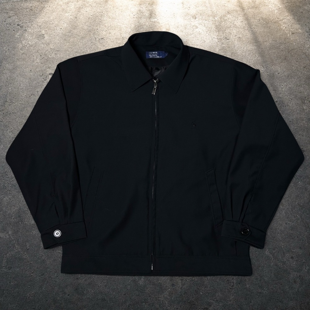 Polo Ralph Lauren Black Harrington Jacket Full Zip Vintage 90s Retro Size Large